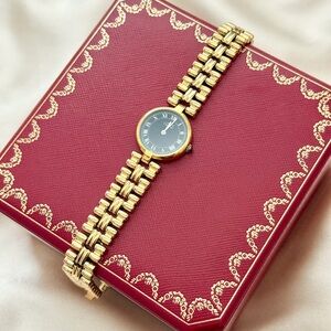 AUTHENTIC VINTAGE CARTIER VENDOME GOLD WATCH - BLACK DIAL - WITH BOX